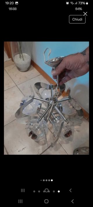Lampadario Mazzega Vetro Metallo Argento Trasparen
