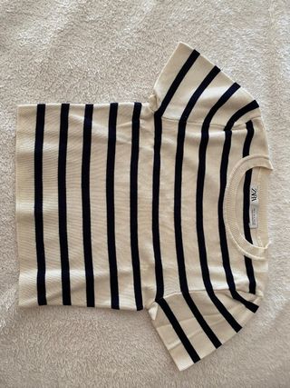 Top Zara Rayas Beige y Negro