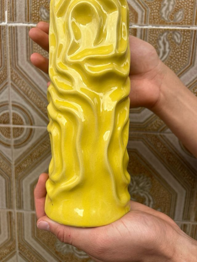 Florero Vintage Amarillo Cerámica