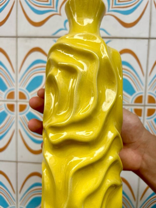 Florero Vintage Amarillo Cerámica