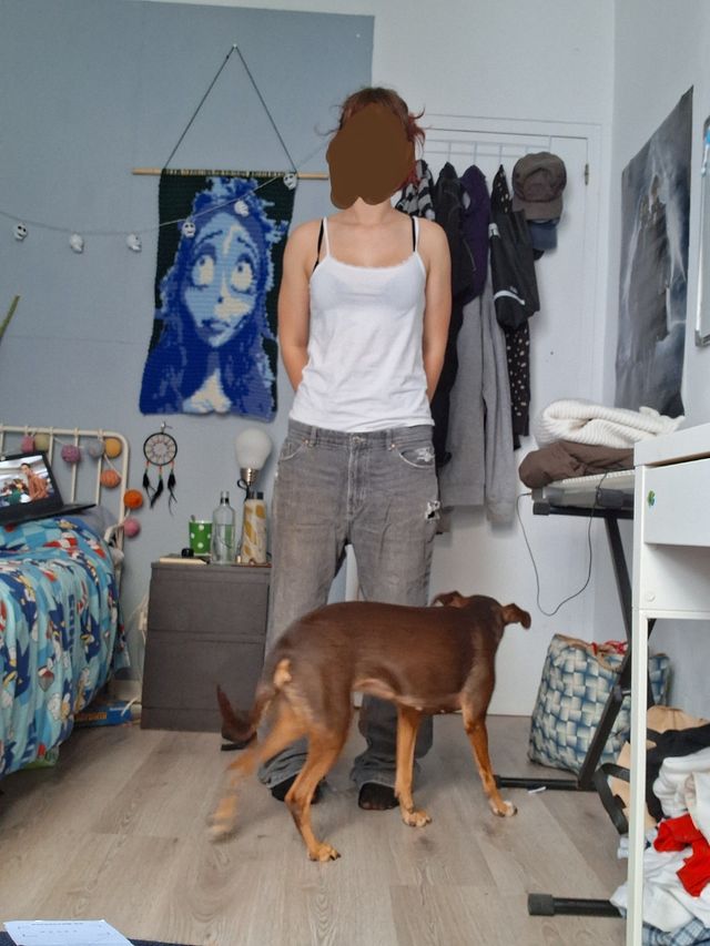 Pantalones grises desgastados