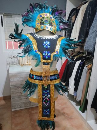 Disfraz Azteca Chica con Plumas y Lentejuelas