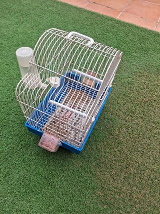 Jaula para pájaros blanca y azul