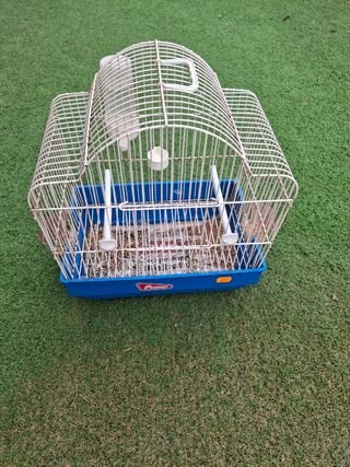Jaula para pájaros blanca y azul