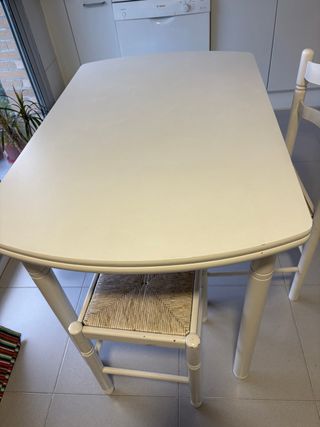 Mesa de cocina extensible blanca de 110 a 170