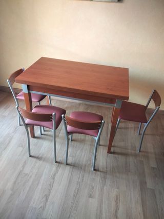 Mesa y 4 Sillas Cocina Madera y Metal