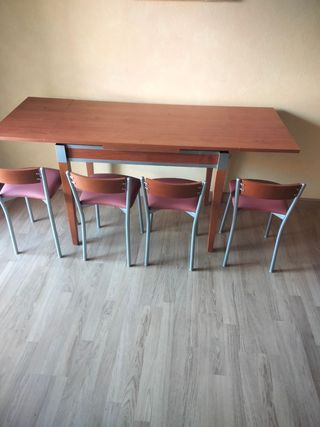 Mesa y 4 Sillas Cocina Madera y Metal