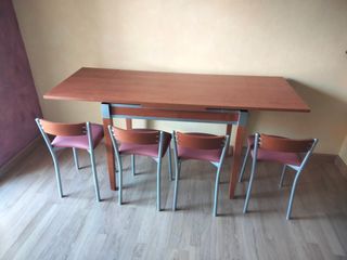 Mesa y 4 Sillas Cocina Madera y Metal