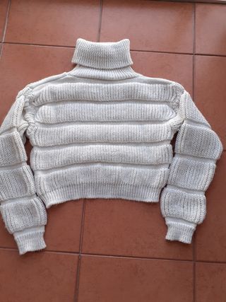 Jersey lana chica cuello alto beige talla única