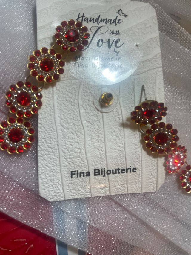 Pendientes largos piedras rojas Fiesta fallas