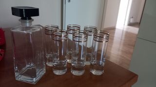 Caraffa e set 6 bicchieri cristallo di Bohemia
