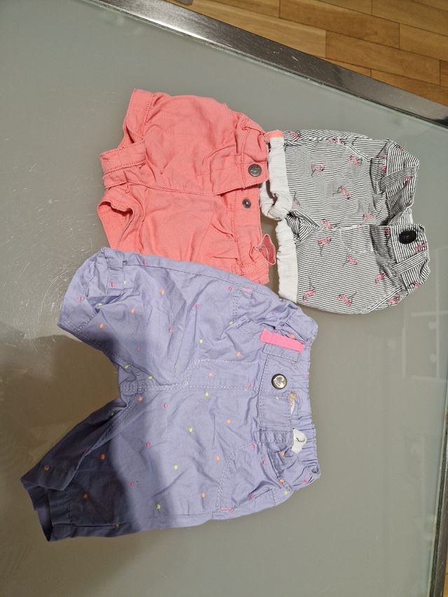 Lote 3 pantalones cortos niña 3 meses
