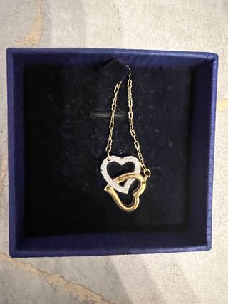 Collar Swarovski Doble Corazón Oro y Plata