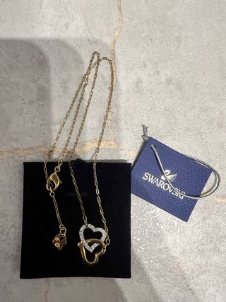 Collar Swarovski Doble Corazón Oro y Plata