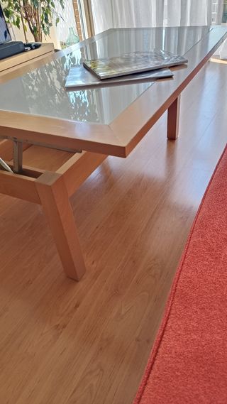 Mesa de centro elevable madera y cristal 110x60
