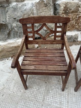 Conjunto teka exterior mesa, banco y 2 sillones