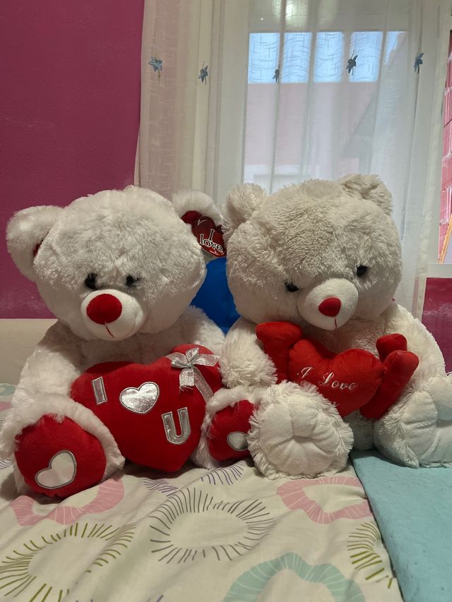 2 Osos de peluche blanco con corazón