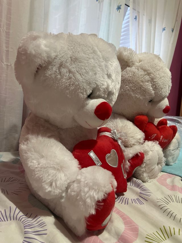 2 Osos de peluche blanco con corazón