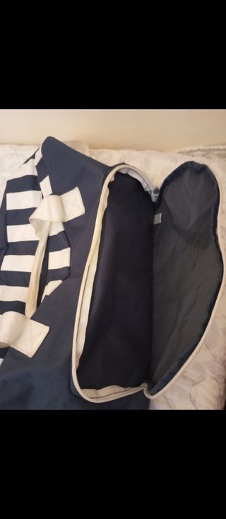 Mochila bolsa maleta azul y blanco