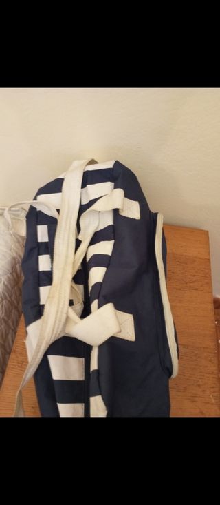 Mochila bolsa maleta azul y blanco