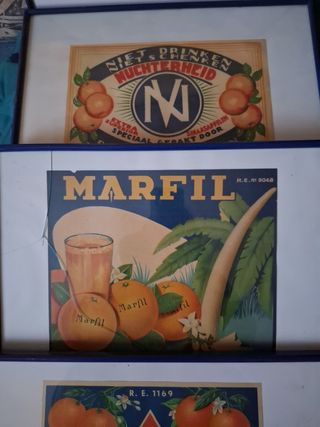 Lote 3 cuadros cocina vintage naranjas