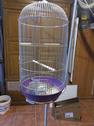 Jaula grande loro/ninfa morada y blanca