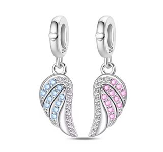 2 Charms Alas Ángel Pulsera Pandora collar Plata 