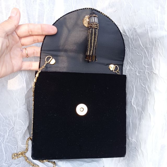 Borsetta Vintage Velluto Nero con Catena Oro