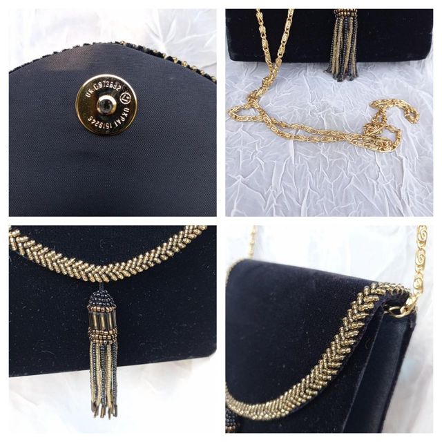 Borsetta Vintage Velluto Nero con Catena Oro