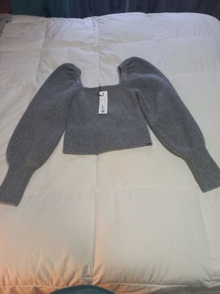 Jersey gris manga abullonada