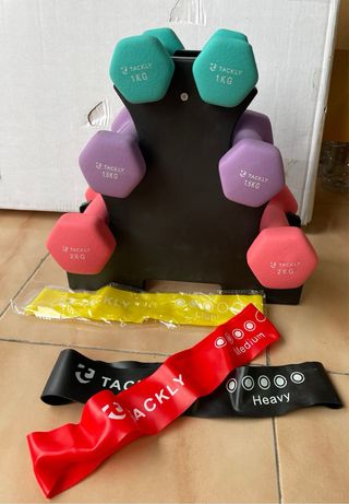 Set Mancuernas Neopreno + Bandas Fitness