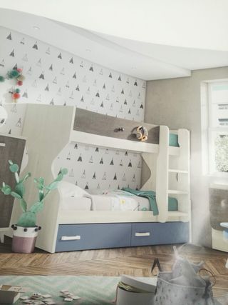 Litera infantil con cajones + somieres y colchones