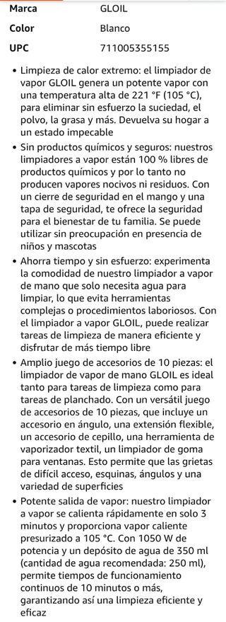 Limpiador a vapor GLOIL portátil multiusos