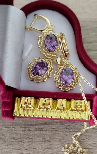 Conjunto Oro Laminado 14k Cadena y Pendientes Amat