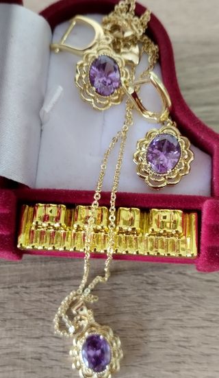 Conjunto Oro Laminado 14k Cadena y Pendientes Amat