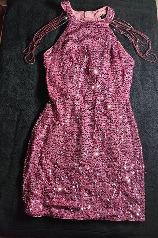 Vestido fiesta lentejuelas rosa
