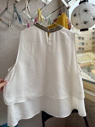 Blusa Zara Blanca con Pedrería