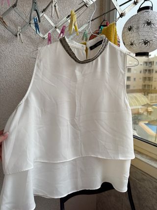 Blusa Zara Blanca con Pedrería