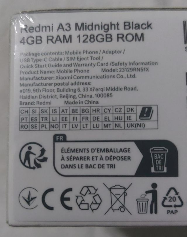 Xiaomi Redmi A3
Nuevo sin abrir
4GB RAM 128GB ROM