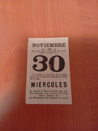 Calendario de sobremesa antiguo Octubre 1932