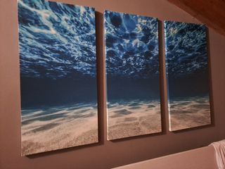 Set 3 Quadri Vista Mare Blu e Beige