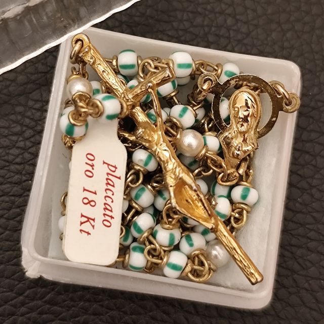 Rosario placcato oro 18kt con grani vetro Murano