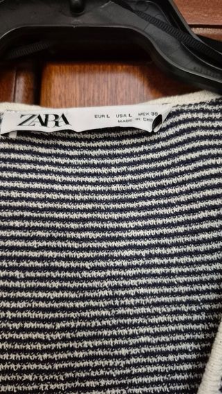 Cárdigan largo Zara rayas marineras azul y blanco
