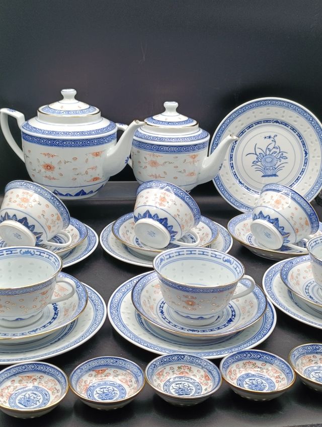 Juego de té porcelana china Granos de Arroz
