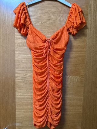 Vestido Zara Naranja Fruncido Verano