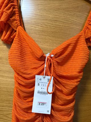 Vestido Zara Naranja Fruncido Verano