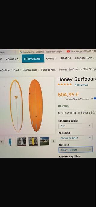 Tabla surf Honey Surfboards Sting 7'6x22’5x3. 54L 