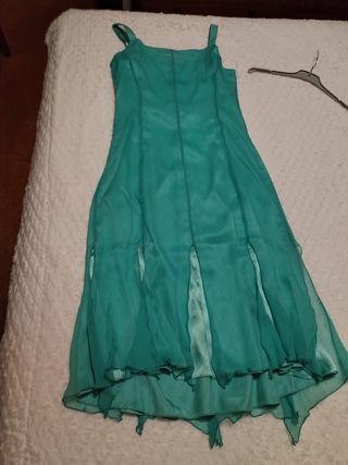 Vestido verde seda talla 42
