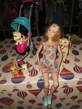 Barbie pasea a sus perritos con carrito