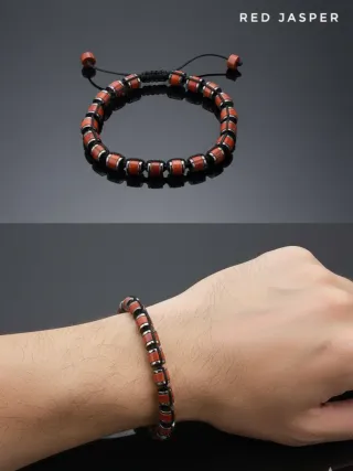 Bracciale regolabile di Diaspro  Rosso ed Ematite
